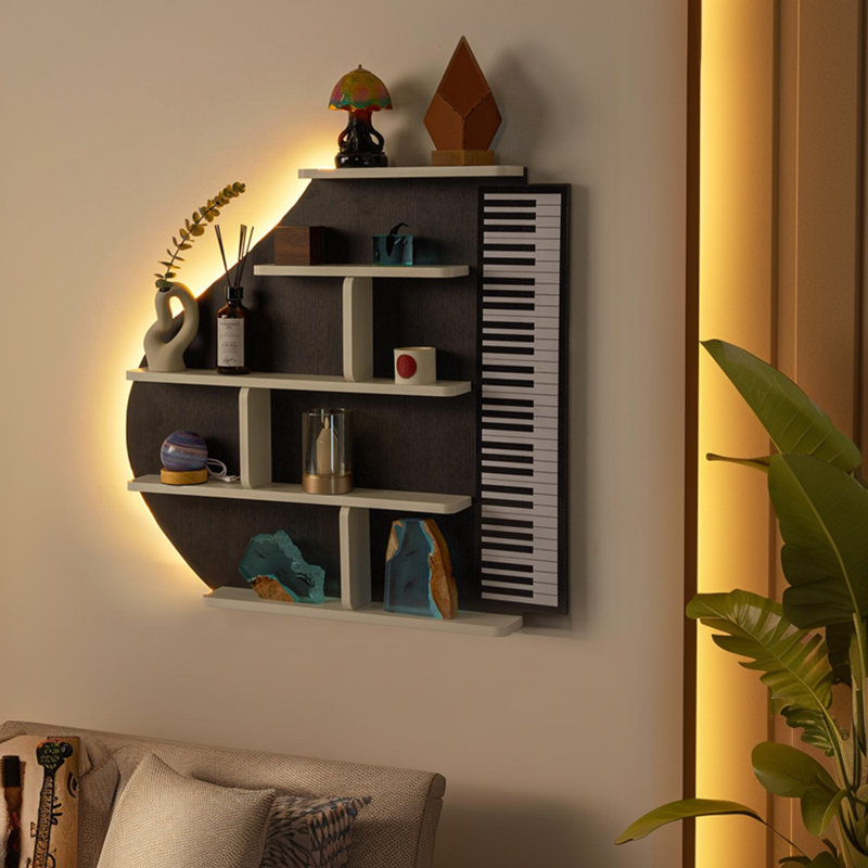 5 Piece Piano Wood Wall Shelf With Lights