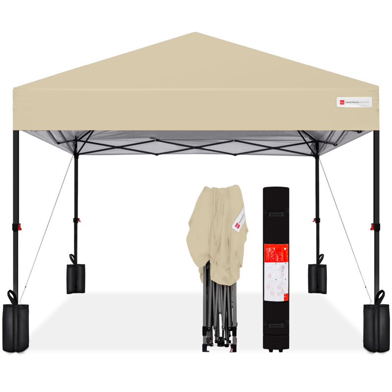 Best Choice Products Easy Setup Pop Up Canopy W/ 1-Button Setup, Wheeled Case, 4 Weight Bags, 12ft x 12ft, Sand