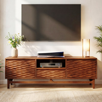 Wood Walnut TV Stand for TVs up to 80" Media Console Entertainment Center, Console Table Wood TV Stands for Living Room Bedroom