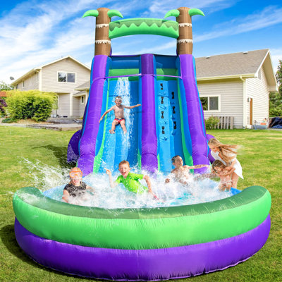 22.5 ft Inflatable Rainforest Water Slide with Large Splash Pool, Climbing Wall & Blower Included, Oxford Backyard Water Park for Kids