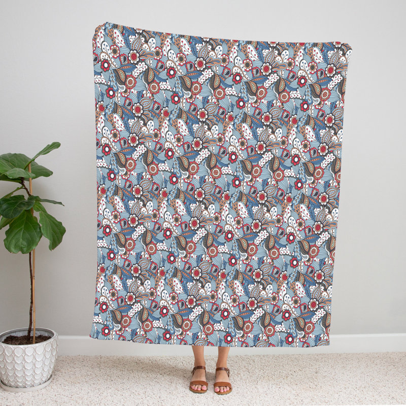 Throw Blanket, 68" W x 80" L, Abstract, Gray/Blue/Red