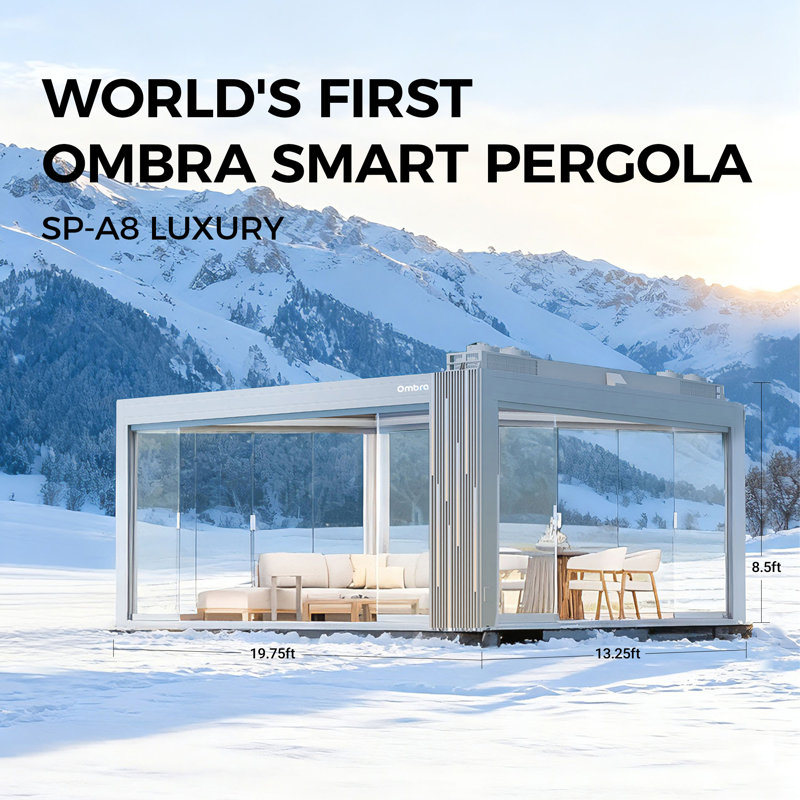 Ombra Smart Pergola A8, 102,4 po H x 157,5 po L x 236,2 po D, Blanc
