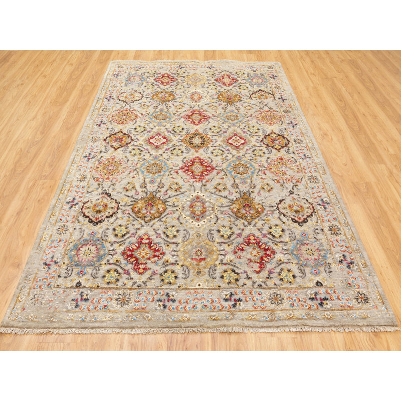 Noué à la main New Age beige/rouge/brun de conception unique 6 pi 1 po x 9 pi Tapis décoratif