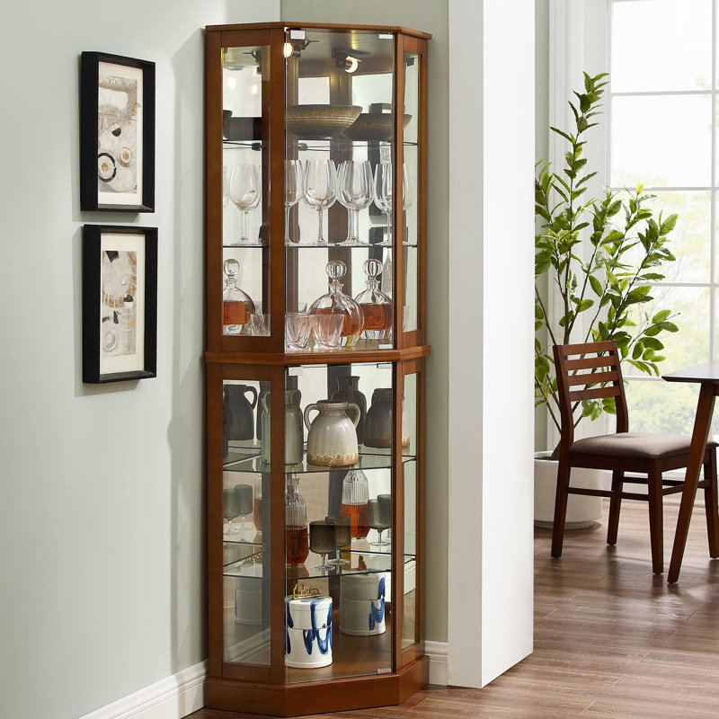 Vitrine Curio avec lumières, 6 tablettes ajustables, Noyer