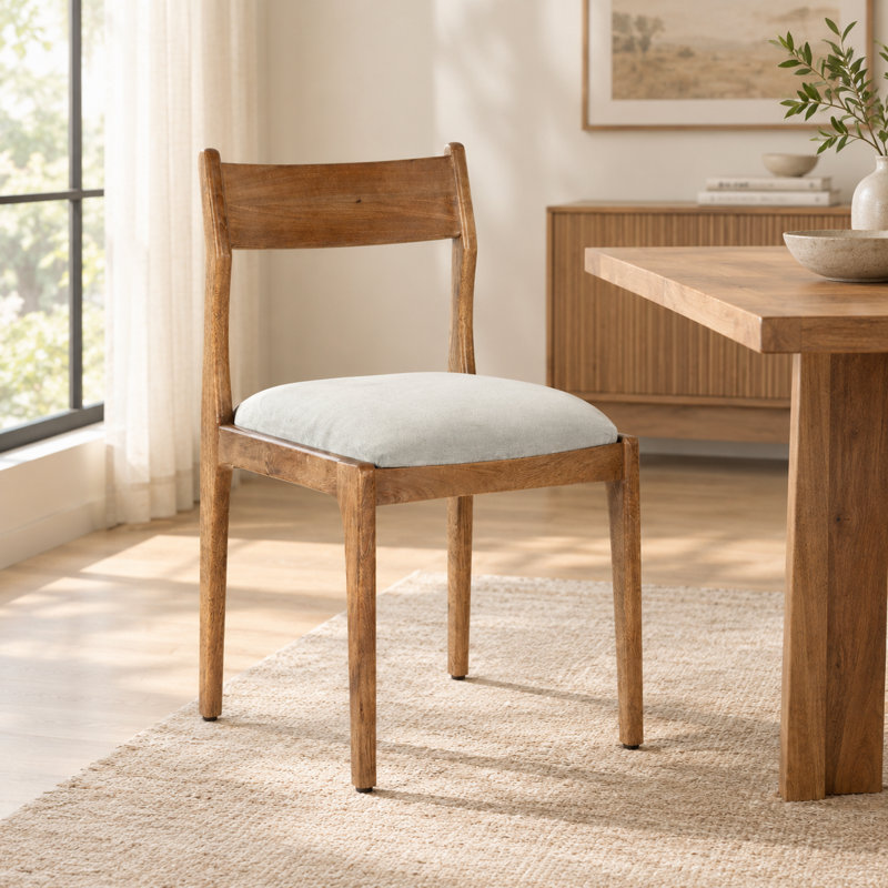 Chaise de salle à manger latérale rembourrée en bois Minna 33,5 po H (ensemble de 2), Blue