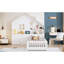 Lit simple blanc avec fenêtre, tiroirs de rangement, douilles et fenêtre de support et tablettes de chevet-1342187573