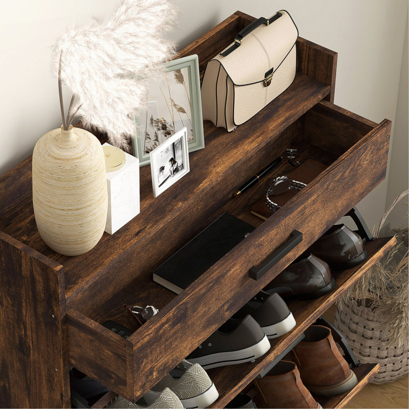 Armoire à chaussures étroite avec 2 portes rabattables et un tiroir supérieur
