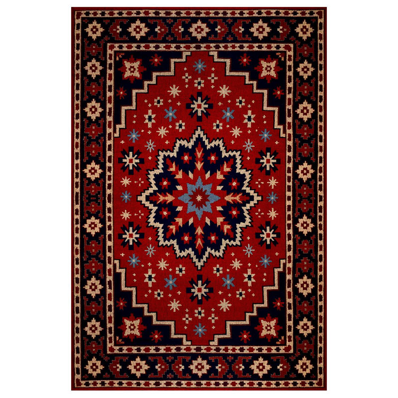 Giget Collection Digital Print Cotton-Polyester Burgundy Floral Rug, Rectangle 4' x 5'