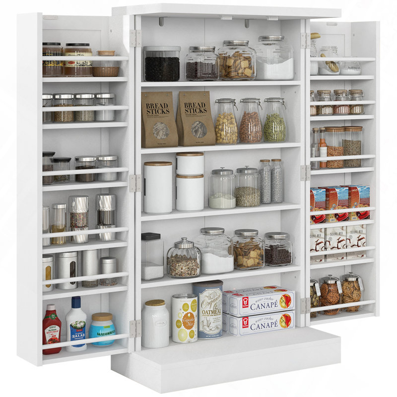 Cabinet 41" Kitchen Pantry Storage, Freestanding Kitchen Cabinet With 12-Door Shelves, Double Doors, 5-Tier Shelving And Adjustable Shelves, Painted White