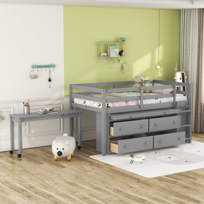 Twin Size Loft Bed With Retractable Writing Desk And 4 Drawers, Perfect For Space-Saving And Multifunctional Use In Small Rooms