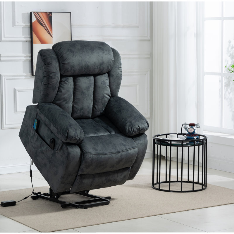 Emmadell 37'' Wide Upholstered Power Lift Recliner Chair with Heat & Massage, Grayish Blue Microfiber