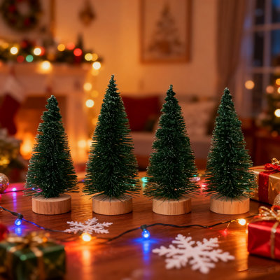 4 pièces de sapins de Noël artificiels en forme de sapin avec une base en bois de pin pour la maison