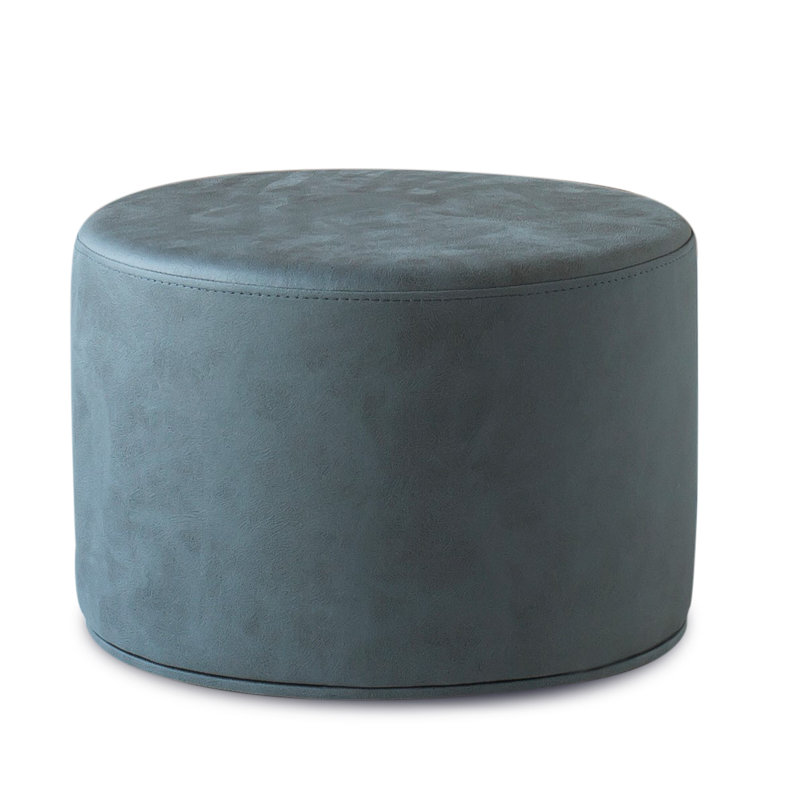 Celine 18" Wide Pouf B in Nubuck Fabric, Gray