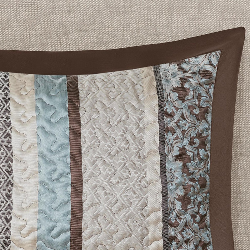 Polyester Jacquard Reversible Quilt Set of 5, Blue, Full / Double Quilt + 4 Additional Pieces