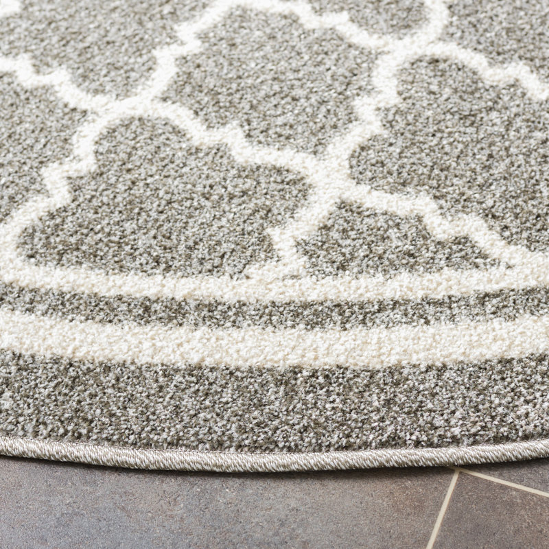 Ammundsen Geometric Area Rug, Round 8', Light Gray/Beige