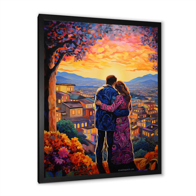 Loral " Romantic Couple Landscape Enveloped In Garden ", H 20 po x l 12 po x P 1 po, Cadre photo noir
