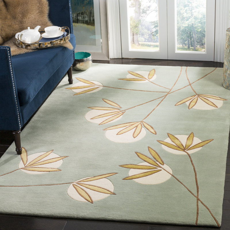 Tapis floral en laine touffeté à la main Barrelville, Rectangle 3 pi 6 po x 5 pi 6 po