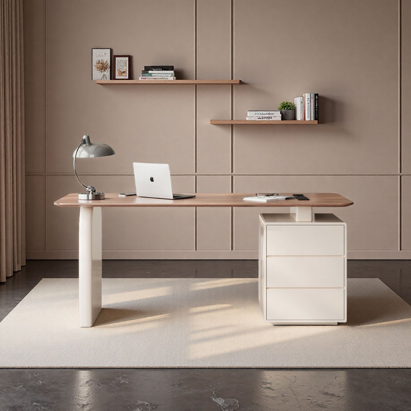 Bureau d'ordinateur Mid-Century moderne en noyer, H 29,5 po x l 63 po x P 27,6 po