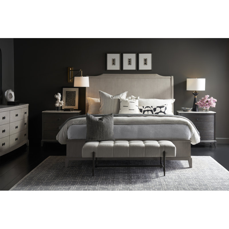 Ivory Upholstered Bench with Matte Black Metal Base