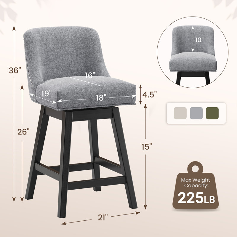 Tabouret de bar 360 ° avec structure en bois massif, Gris clair