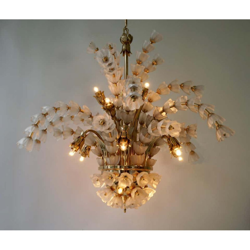 Lustre en laiton doré à 14 lumières Murana, Clair, Laiton brossé, H 25 po x l 22 po x P 22 po