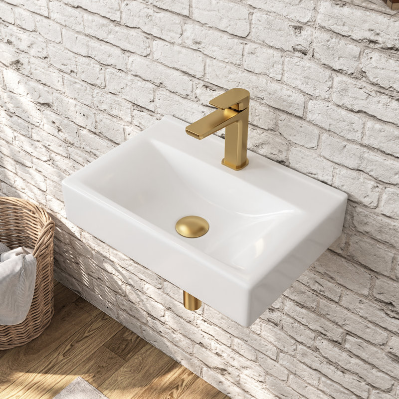 18'' x 12'' White Rectangular Ceramic Wall Mount Bathroom Sink with Faucet Hole