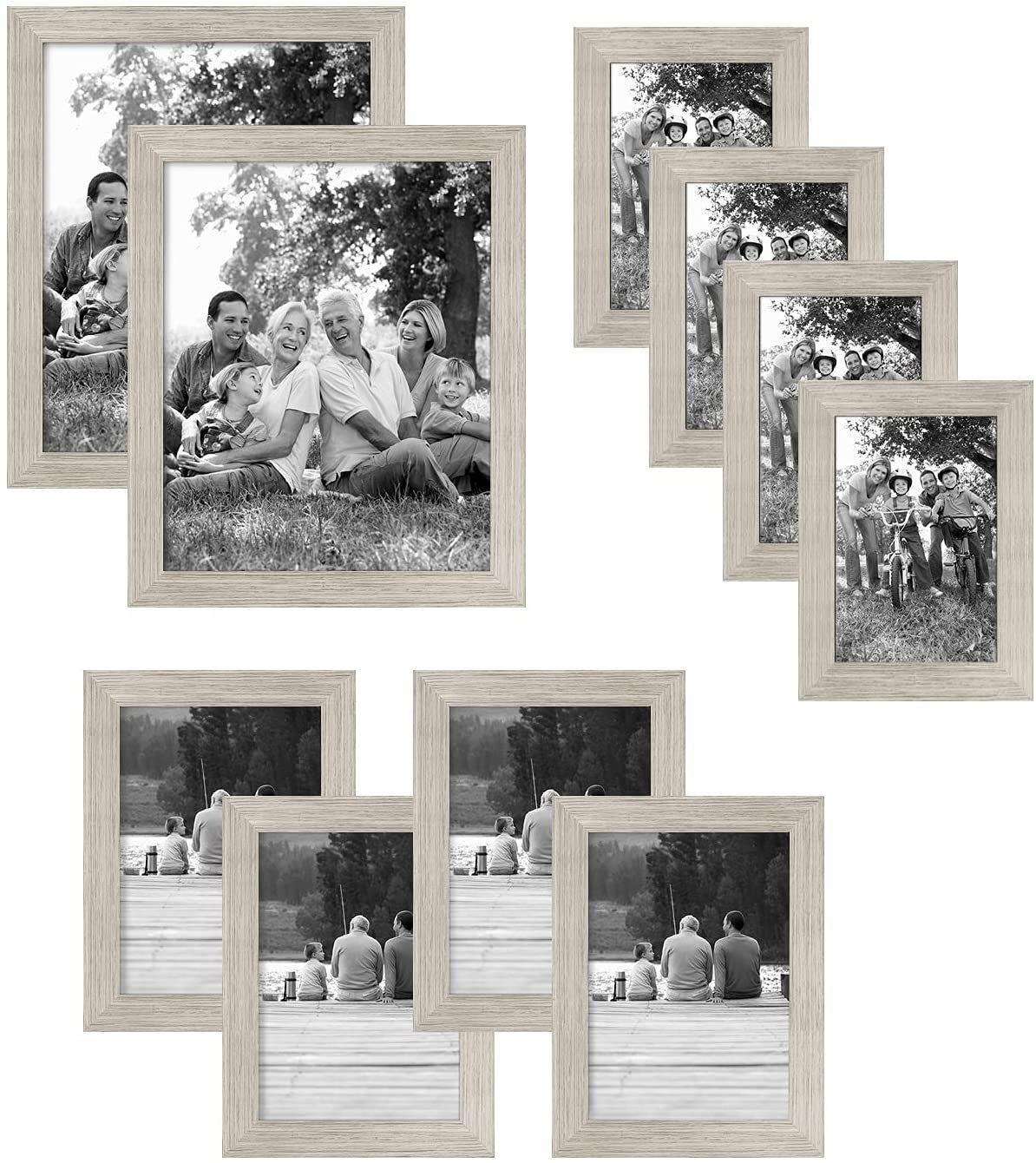 Picture Frames Collage Wall Decor, 10 pack Photo Frame Set for Wall Gallery  Decor-Farmhouse Wood Photo Display 8x10 or 5x7 with Mat or 4x6 without Mat