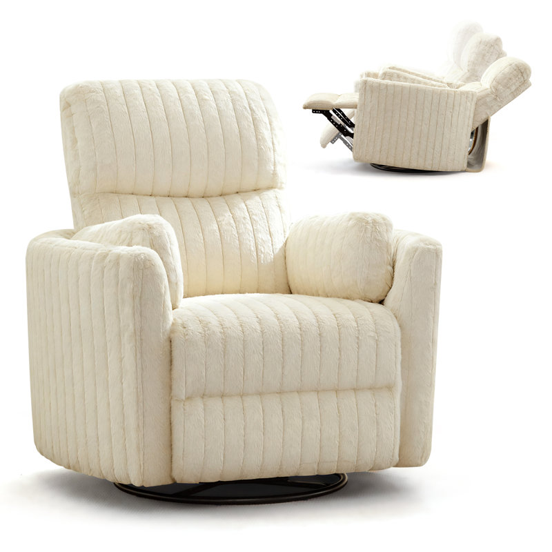 40" Wide Power Swivel Recliner with USB Charging Faux Fur Rocking Barrel Chair, Sand