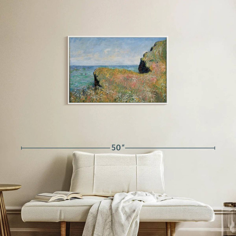Bord de la falaise Pourville, 31 po x 21 po, Cadre flottant blanc