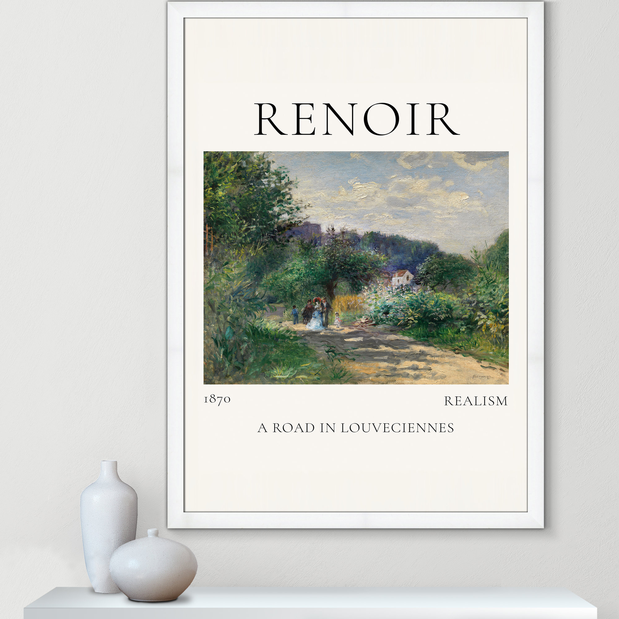 Old Masters Collection " A Road In Louveciennes " by Auguste Renoir, No, 49" H x 35" W x 1.25" D, White Single Picture Frame