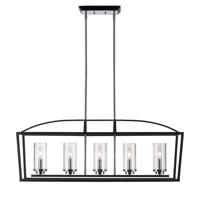 Skegness 5 - Light Matte Black Pendant, Chrome, Seeded Glass
