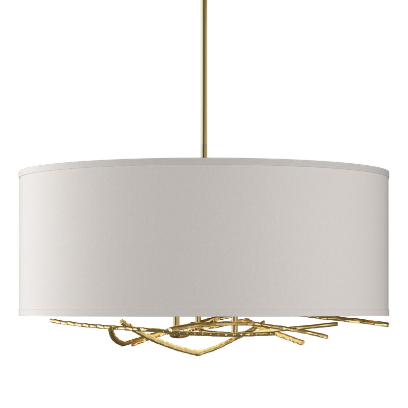 Brindille 3 - Light Drum Chandelier, Flax, Modern Brass, 21.4" - 66.4"