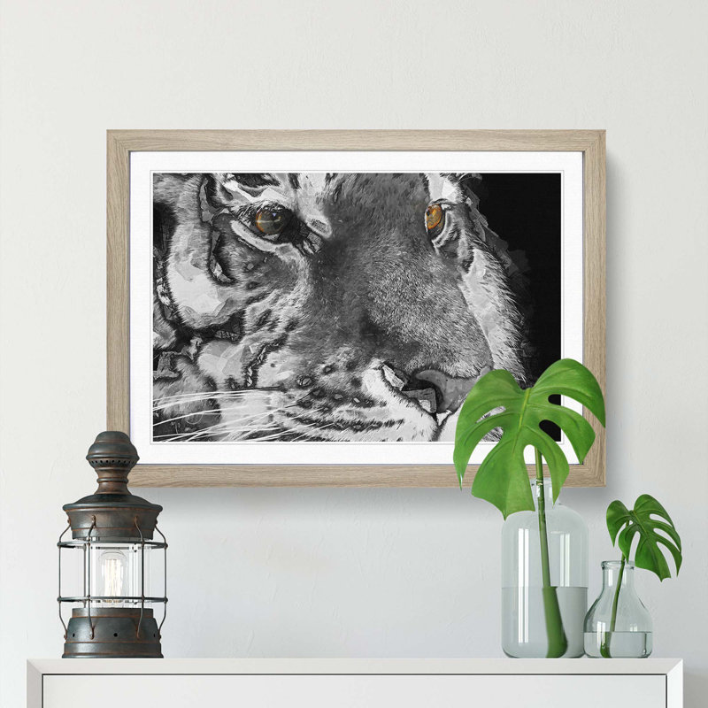 Eyes of the Tiger in Abstract - Picture Frame Graphic Art Print, 48cm H x 65cm W x 2cm D, Oak Framed