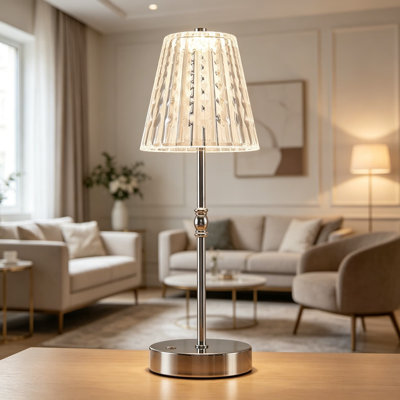Lampe de table sans fil avec pile rechargeable de 5000 mAh, contrôle tactile à DEL à intensité variable, température en 3 couleurs, conception en cristal rétro pour la chambre à coucher, la cuisine, le bar et le bureau