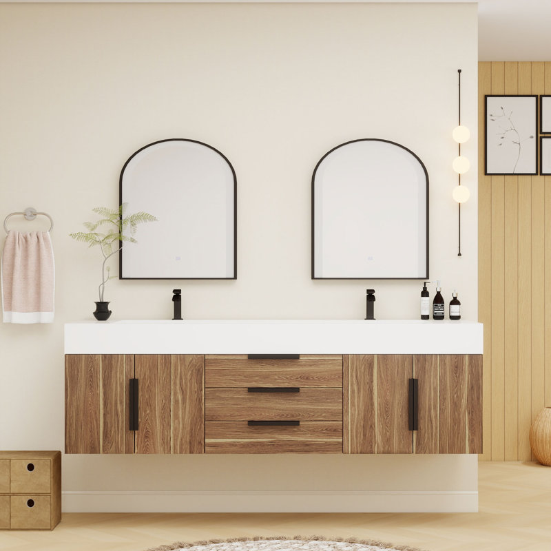 Jessica 72'' Wall-Mounted Single Bathroom Vanity, Natural Oak