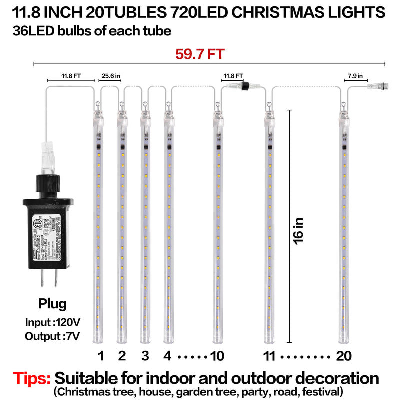 20 PCS Solar Christmas Meteor Lights