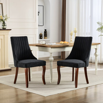 Black Dining Chairs Of 2, Fabric Upholstered With Delicate Rayon Cloth , High For Extra Comfort, Solid Wood Legs Curve Sw1847bk 2 Chair In Black, Padding, Enhanced Sitting Experience, Curved