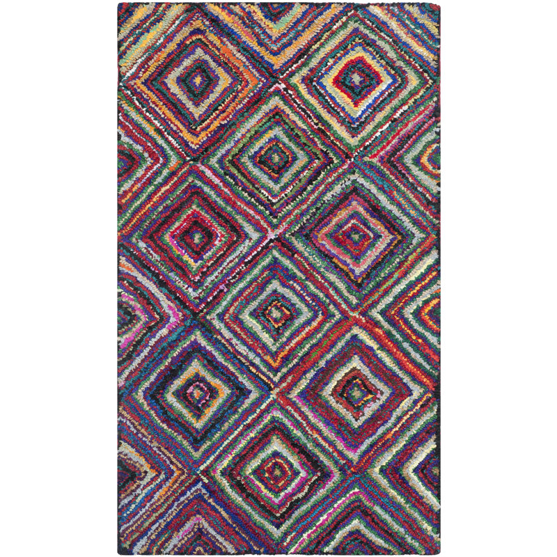Maureen Geometric Cotton Hand Woven Area Rug, Square 122 cm