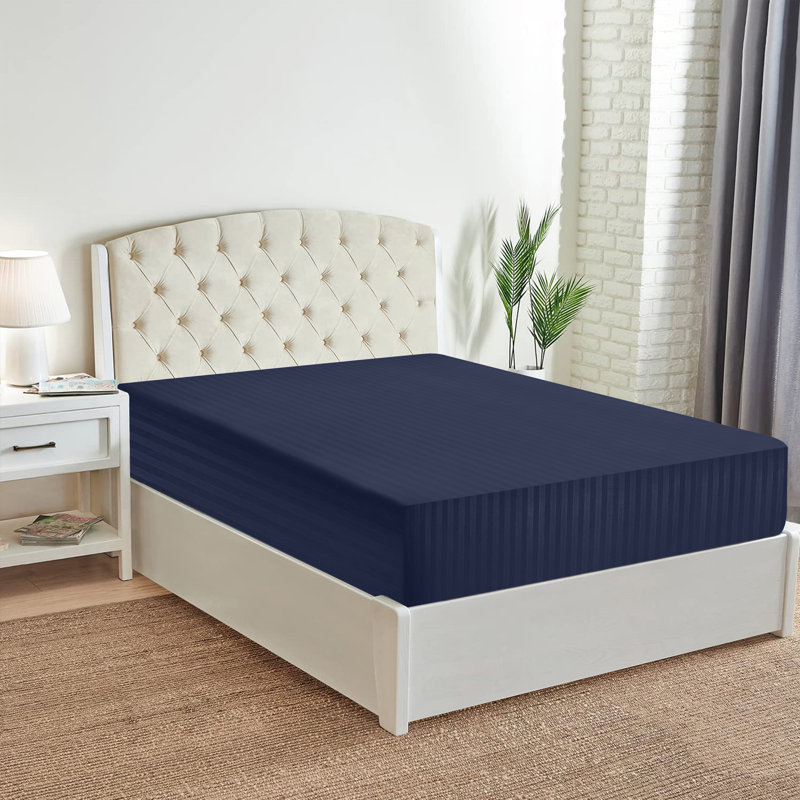 Luxury Striped Microfiber Fitted Sheet - 40 cm Deep Pocket, Ultra-Soft, Wrinkle-Resistant & Easy Car, Single (3'), Navy
