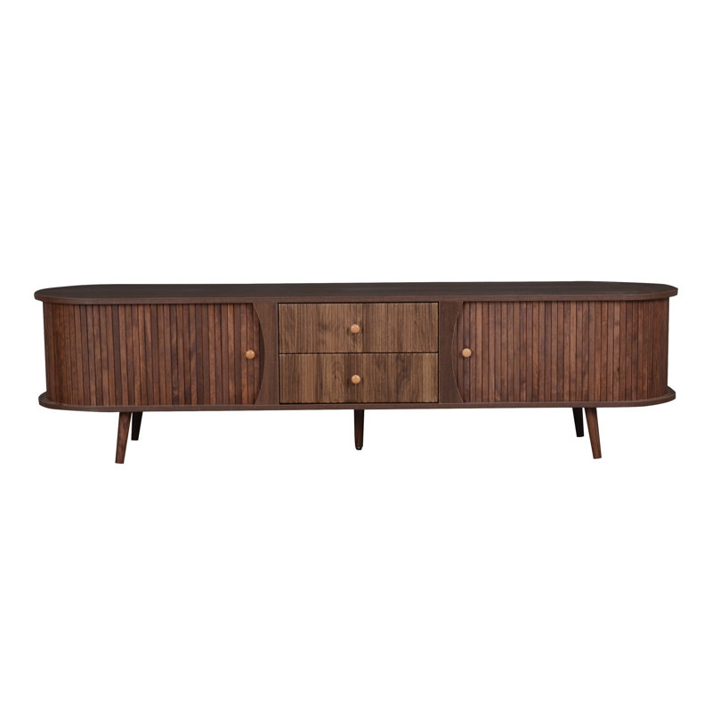 Mid-century Modern Tv Stand 70'' Fluted TV Stand For Tvs Up To 80" with  Storage Cabinets and Drawers,Tambour Doors