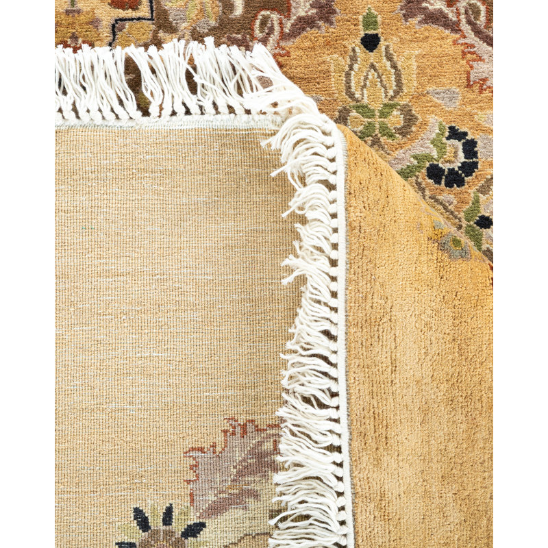 Tapis unique noué à la main sable / olive / bleu Trinia Mogul 8 pi 1 po