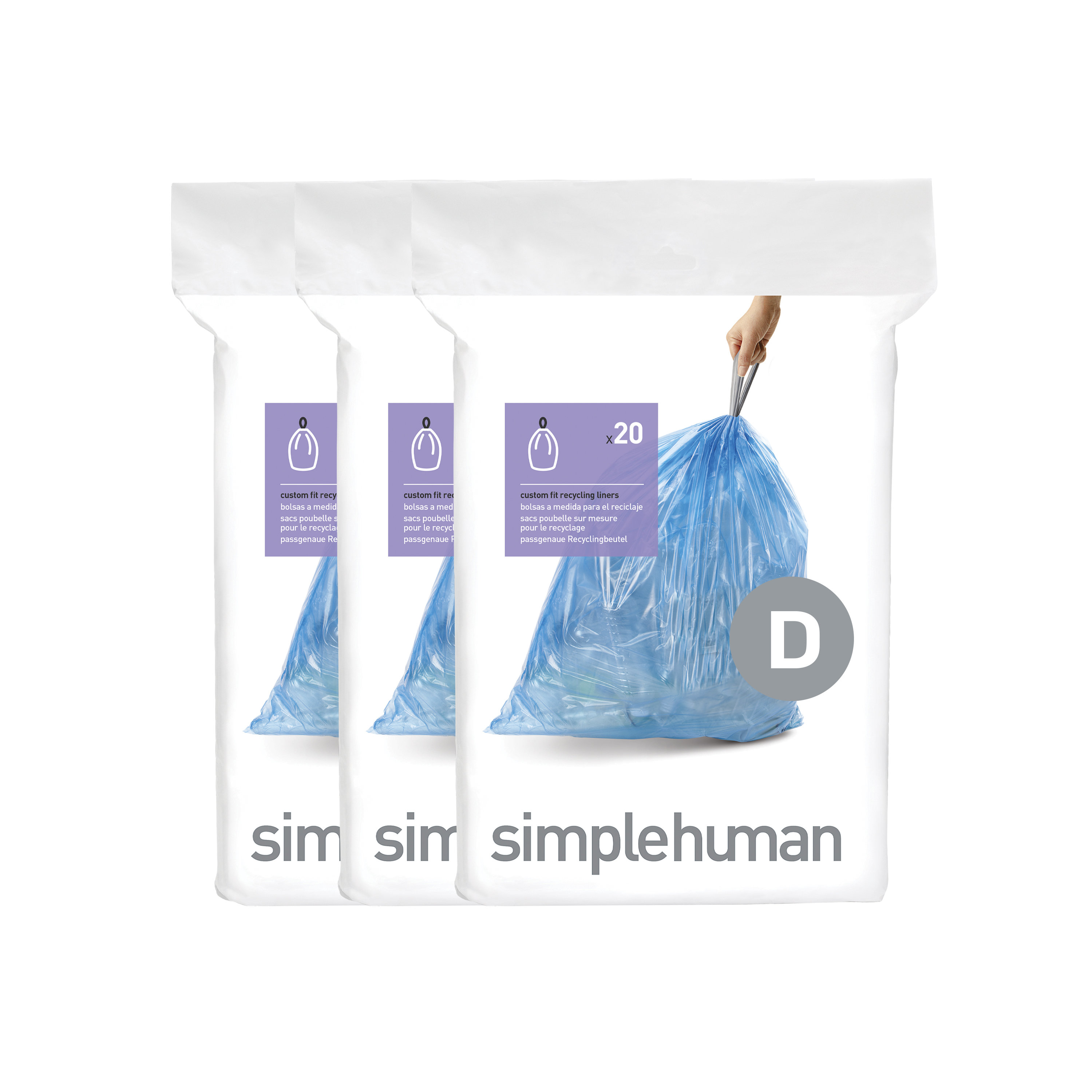 simplehuman Code A Custom Fit Drawstring Trash Bags in Dispenser Packs, 30  Count, 4.5 Liter / 1.2 Gallon, White