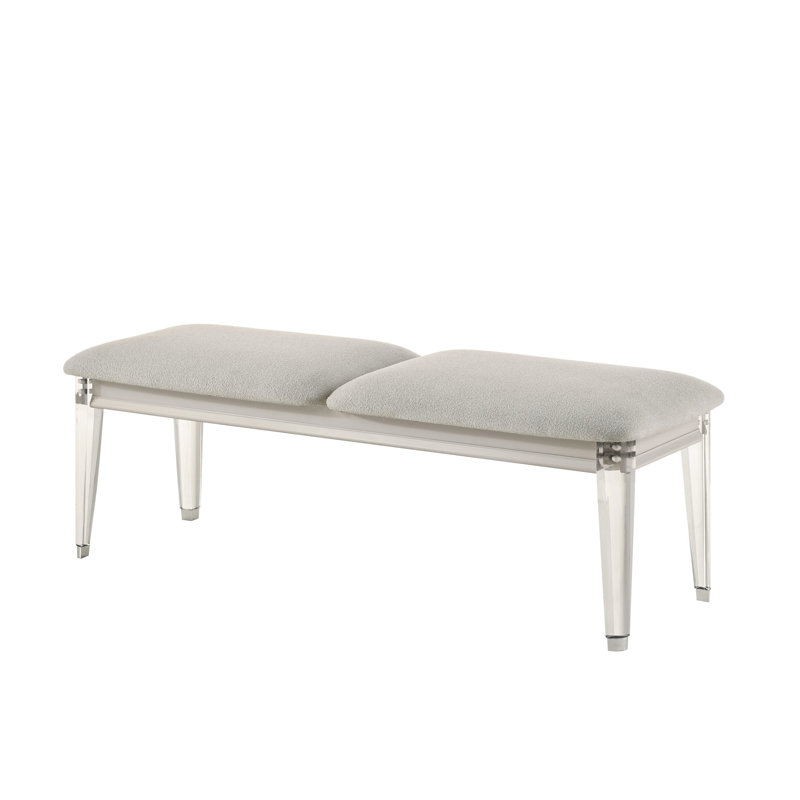 Banc élégant en blanc nacré - Boucle grise confort à hauteur de produit de 18 po avec pieds en tissu d'ameublement en acrylique de style moderne de 19 po de largeur