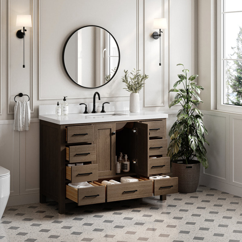 Ensemble de meuble-lavabo simple 48 po Grevera, Rectangular, Chêne brun
