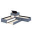Lit plateforme simple tapissier en forme de L avec lit gigogne, tiroirs et bureau