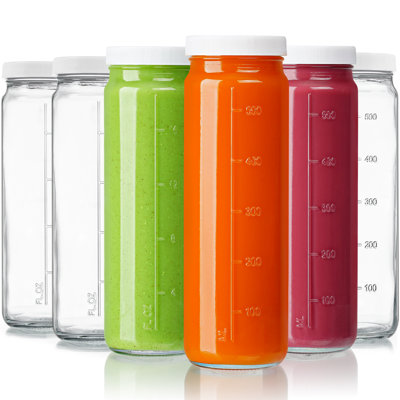 6 Pack Syntic 20 oz Juice Bottles Glass with Lids, Empty Drink Containers Jars for Juicing, Kombucha, Milkshake Clear