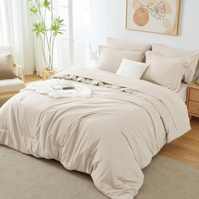 Ensemble d'édredon pour grand lit beige, 7 pièces dans un sac