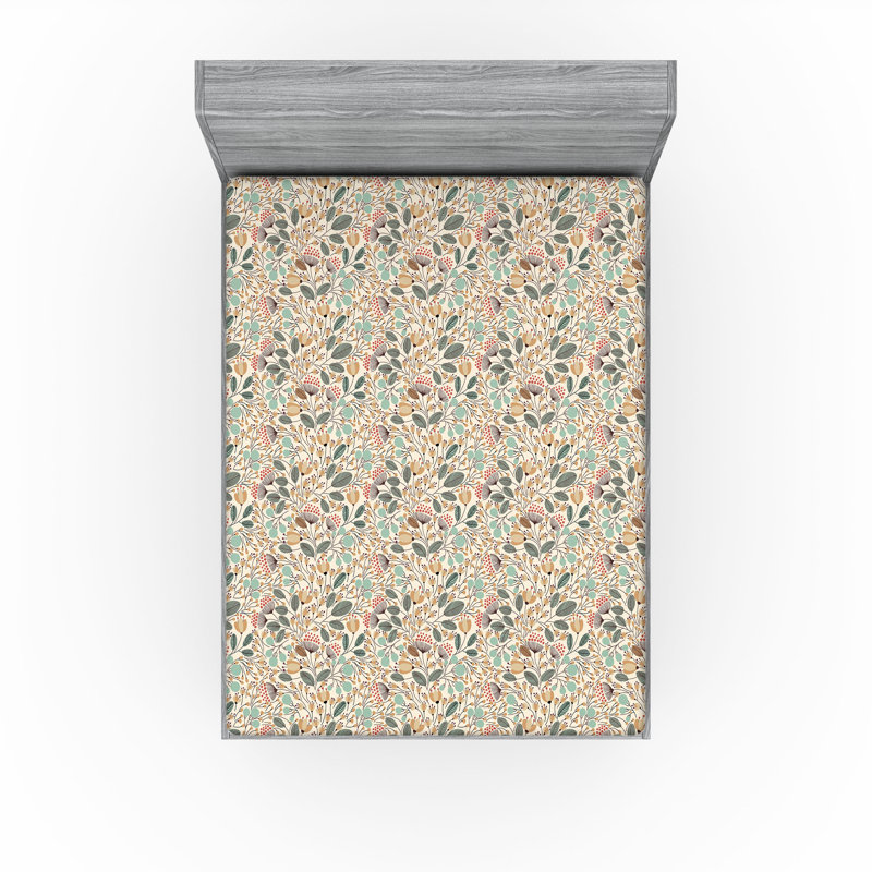 Drap-housse à motif floral Ambesonne, Écume de mer, amande, écru / floral, Drap-housse de taille double