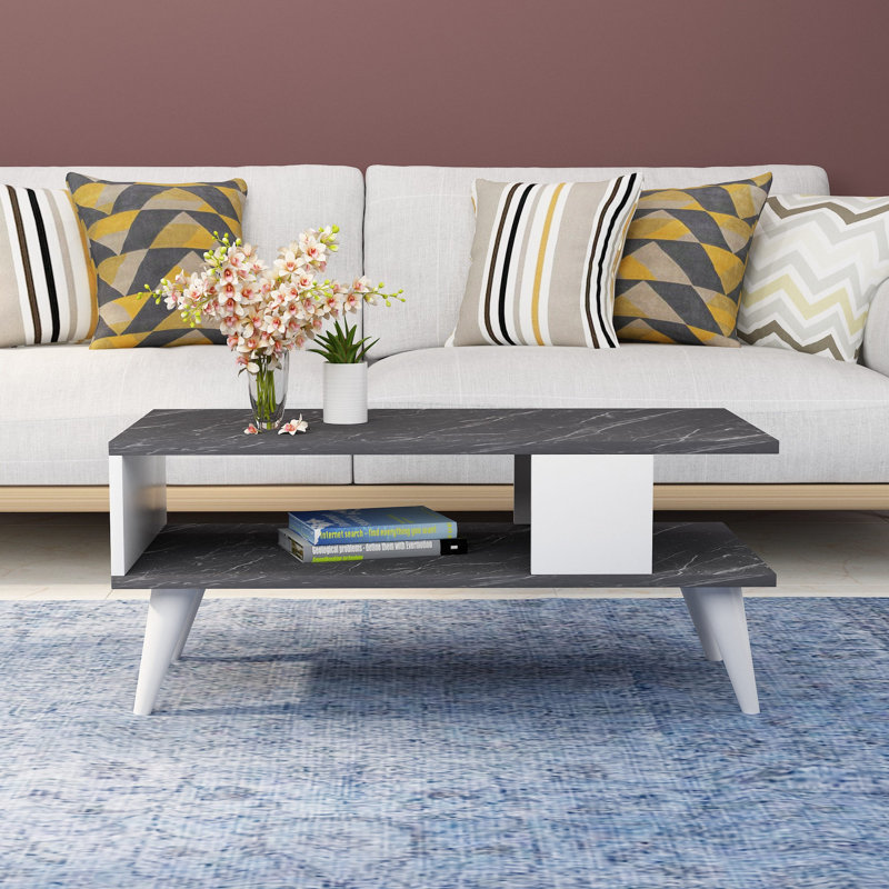 Modern Coffee Table, Black & White, 100% Melamine Coated Particle Board, Thickness: 0.7 Inches | Stylish & Functional Design for Living Room, Contemporary Furniture Accent, Durable & Easy to Clean