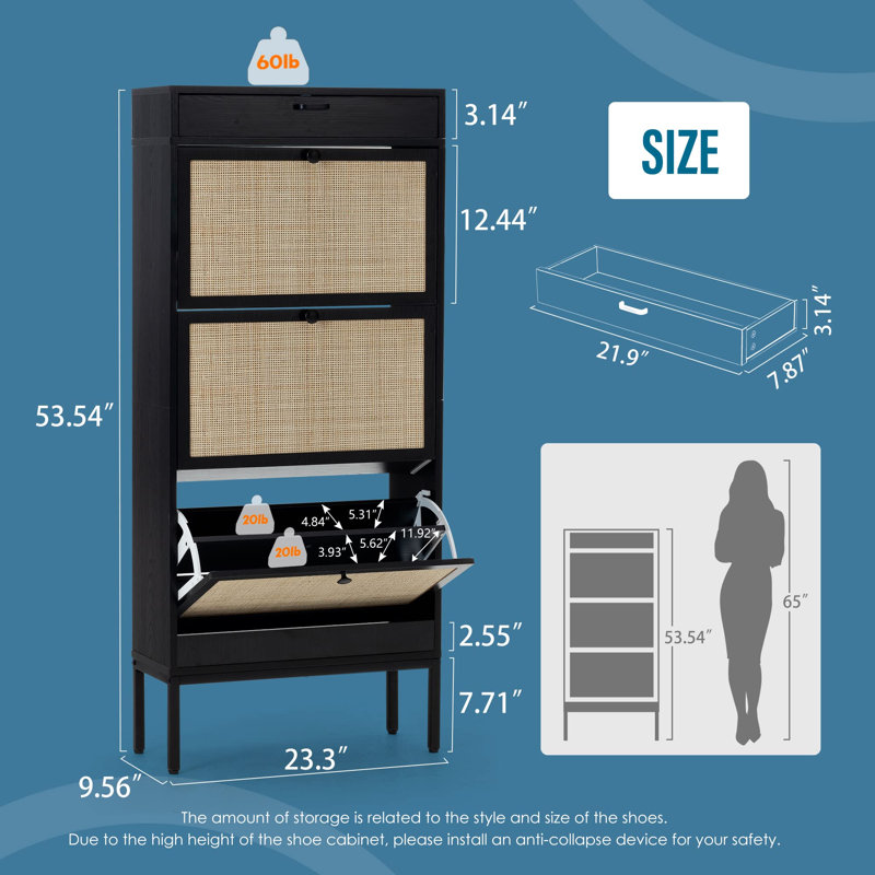 Shoe Cabinet with 3 Flip Drawers,Shoe Storage Organizer, Slim Shoe Storage for Entryway, Hallway, Black
